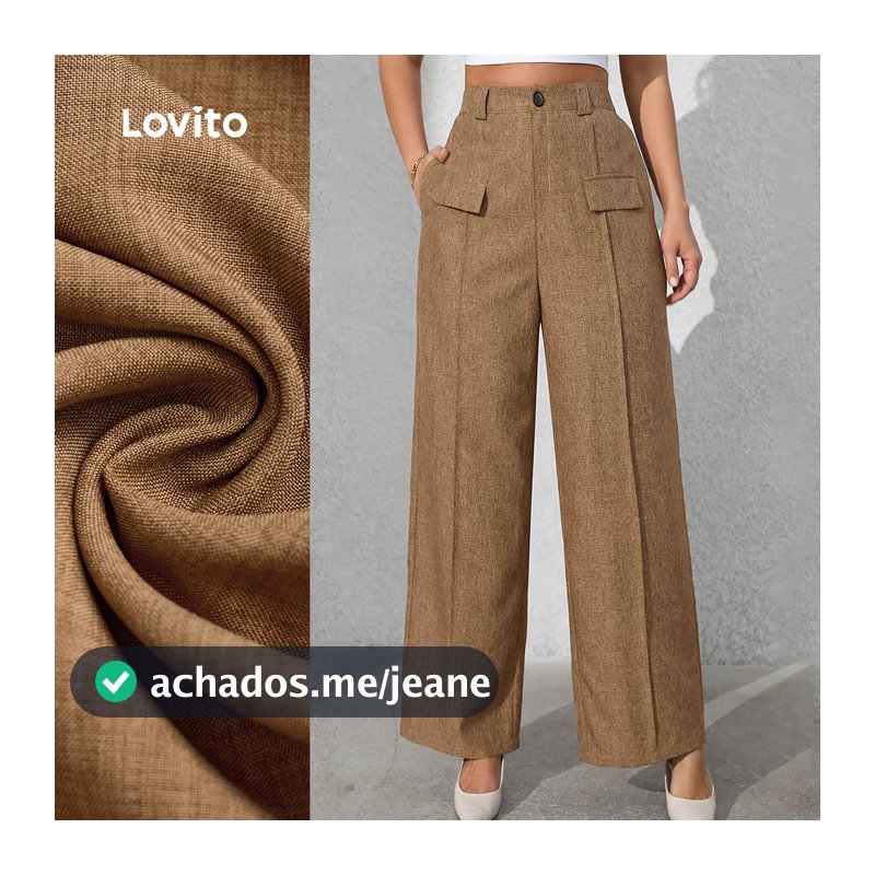 Lovito Calça Elegante com Bolso Falso com Zíper Primavera/verão Calça Cáqui para Mulheres LBL33101