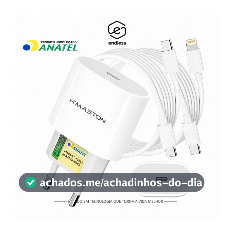 Carregador de Carregamento Turbo 30w Fonte 3A Torre Carregar Celular Tipo-C com Cabo Lightning(ios)