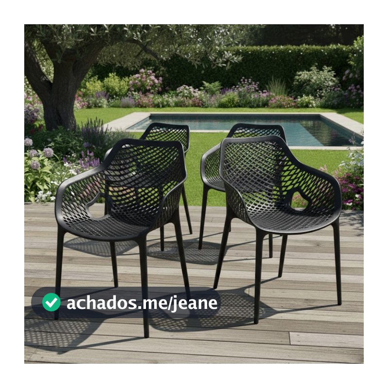 Kit 4 Poltronas Plásticas Mosaico Pretas Arqplast Suits