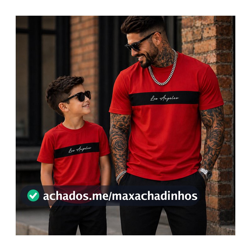 Kit Camisetas Pai e Filho Los Angeles 100% Algodão Masculina e Infantil Camisas Combinando Estilo Streetwear