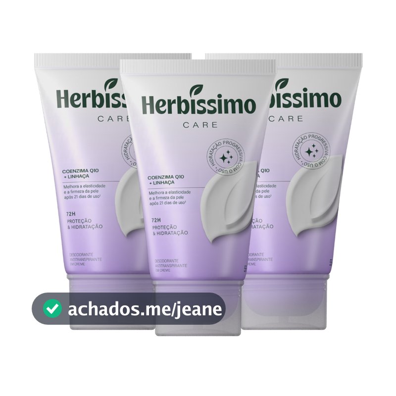 Kit Creme Desodorante Antitranspirante Herbíssimo Bisnaga Care Linhaça E Coenzima Q10 55g (3 unidades)