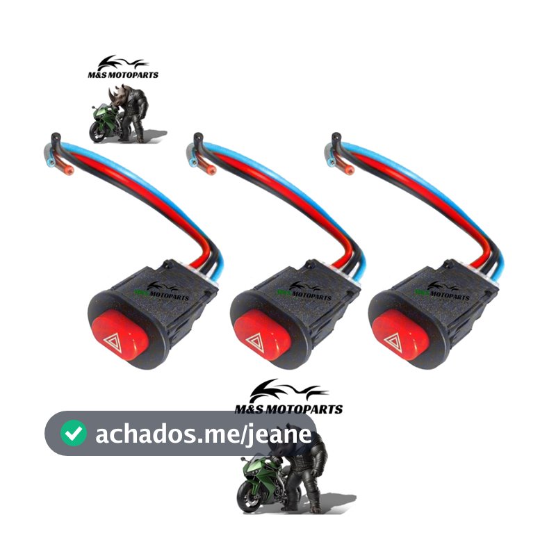 Kit 3 Unidades Botão do Pisca Alerta Universal - Interruptor Moto Liga / Desliga