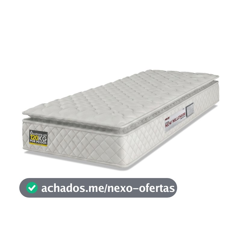 Colchão Solteiro Espuma D33 Pillow Top New Millenium 88x188x19cm Branco Hellen - Suporta Até 120 Kg Por Pessoa