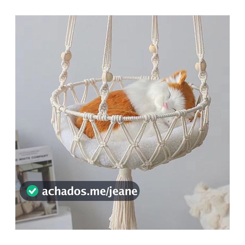 Rede De Algodão Tecida À Mão Para Gatos –Cama Suspensa Aconchegante 4 Estações (Ninho Boho Interno Animais De Estimação)