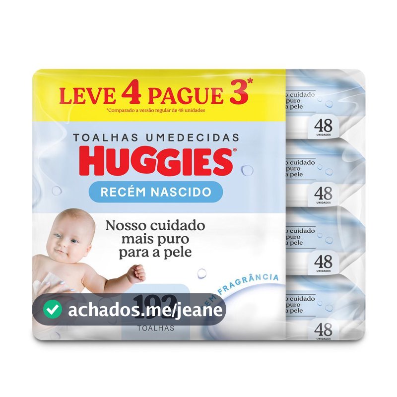 Lenços Umedecidos Huggies Recém Nascido Sem Fragrância com 192 Unidades Leve 4 Pague 3
