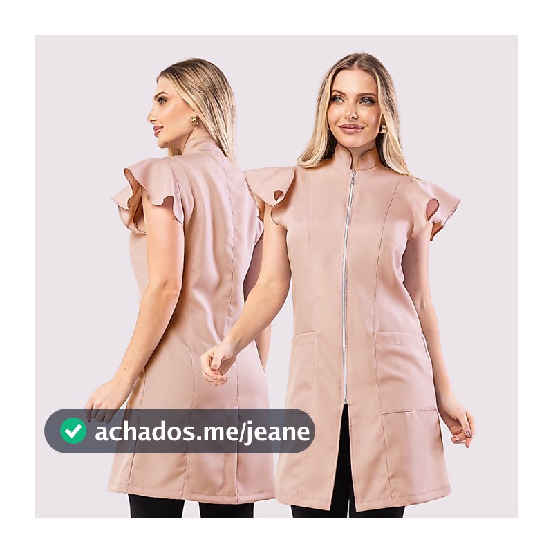 Jaleco Feminino Zíper Acinturado Manga Curta Em Oxford Mag