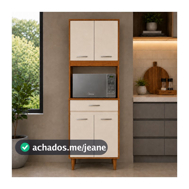Armário de Cozinha Paneleiro Alto com Espaço para Micro-ondas