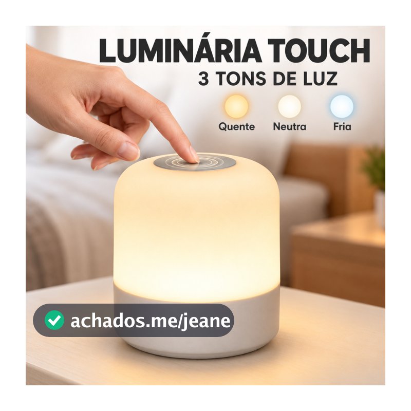 Luminária de Mesa Touch com 3 Tons de Luz Abajur de Cabeceira para Quarto