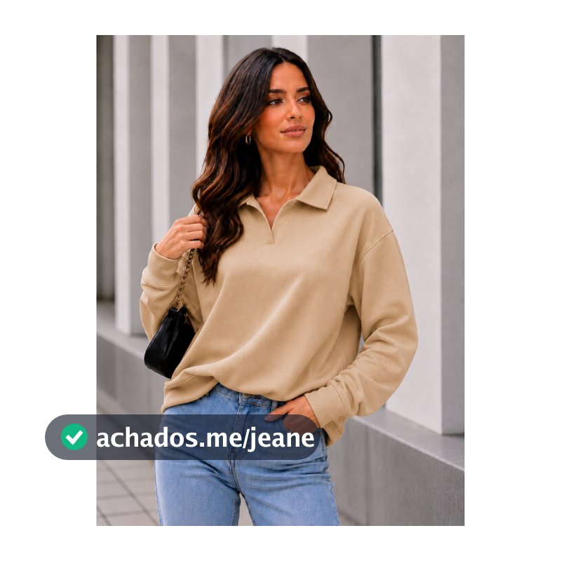 Moletom Feminino Oversized Premium Gola Polo Manga Longa Confortável Inverno Estilosa