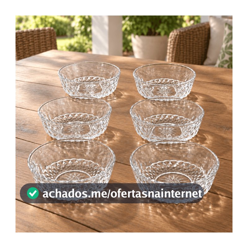 Jogo 6 Taças Sobremesa FORJADO TRABALHADO  em Vidro Tigela Bowl Sorvete Doces Vidro Decoração Louça