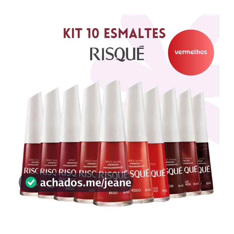 RISQUE UNHAS - KIT 10 ESMALTES VERMELHOS - MANICURE | ATACADO | HIPOALERGÊNICO
