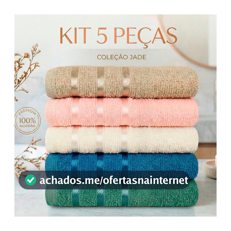 Kit 5pçs Toalhas de Rosto de 45x60cm 100% Algodão - Coleção Jade