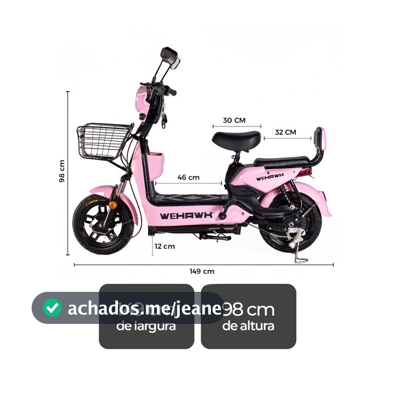 Bicicleta Elétrica 800W Basket Wehawk WX-03 Bateria de Chumbo 12V Autopropelido Pré Montada