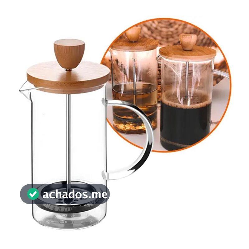 Cafeteira Prensa Francesa Vidro 350ml Com Tampa Bambu Café