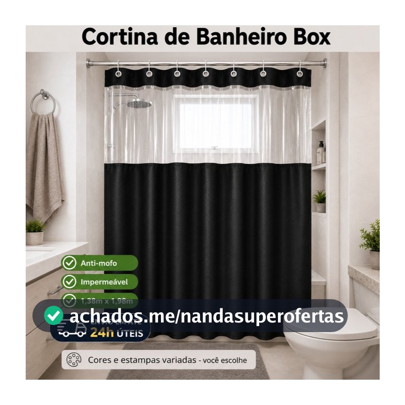 Cortina Para Banheiro Box em PVC ou Vinil Anti Mofo Com Ganchos Alta Qualidade