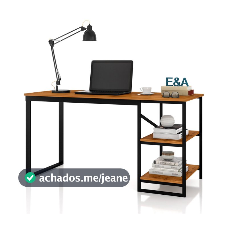 Mesa Home Office C/prateleiras De Metal E&A - Preto/Canela