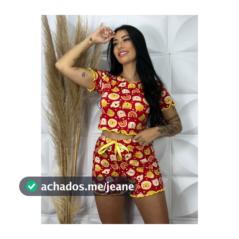 Pijama Feminino Adulto Ondinha Cropped Baby Doll Short Estampado e Liso Suede Roupa de Dormir