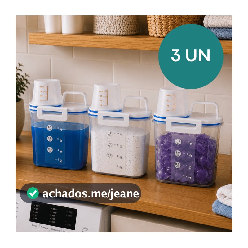 - Kit 3 Pote Hermético 1,5 L C/ Bico Dosador Porta Sabão em Pó/Sabão Líquido/Amaciante Compacto Lavanderia Organizador