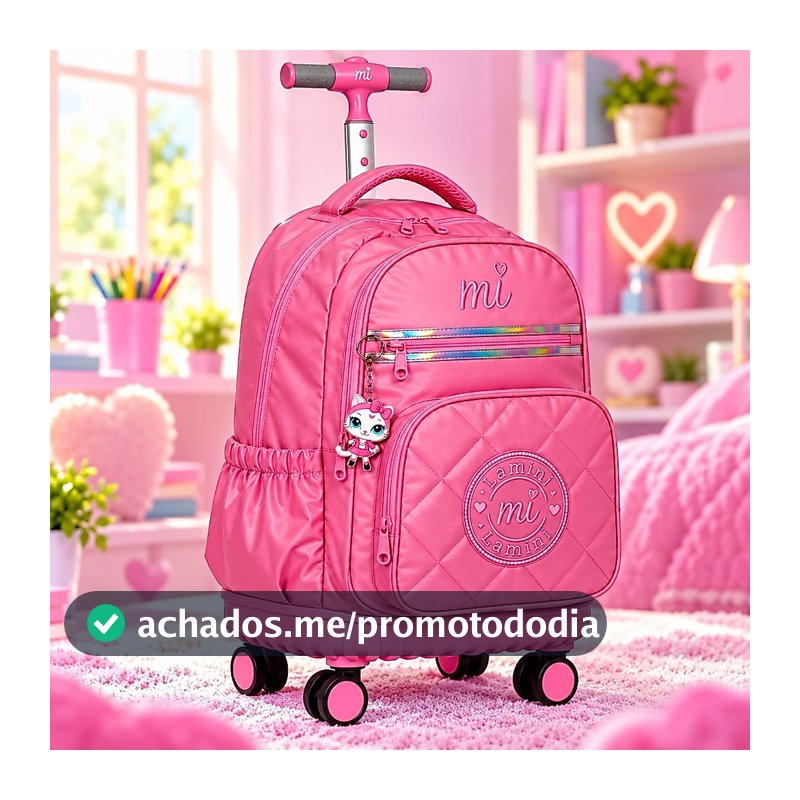 Mochila Malinha Infantil Lilás Matelassê com Rodas Giratórias e Pingente Gatinha