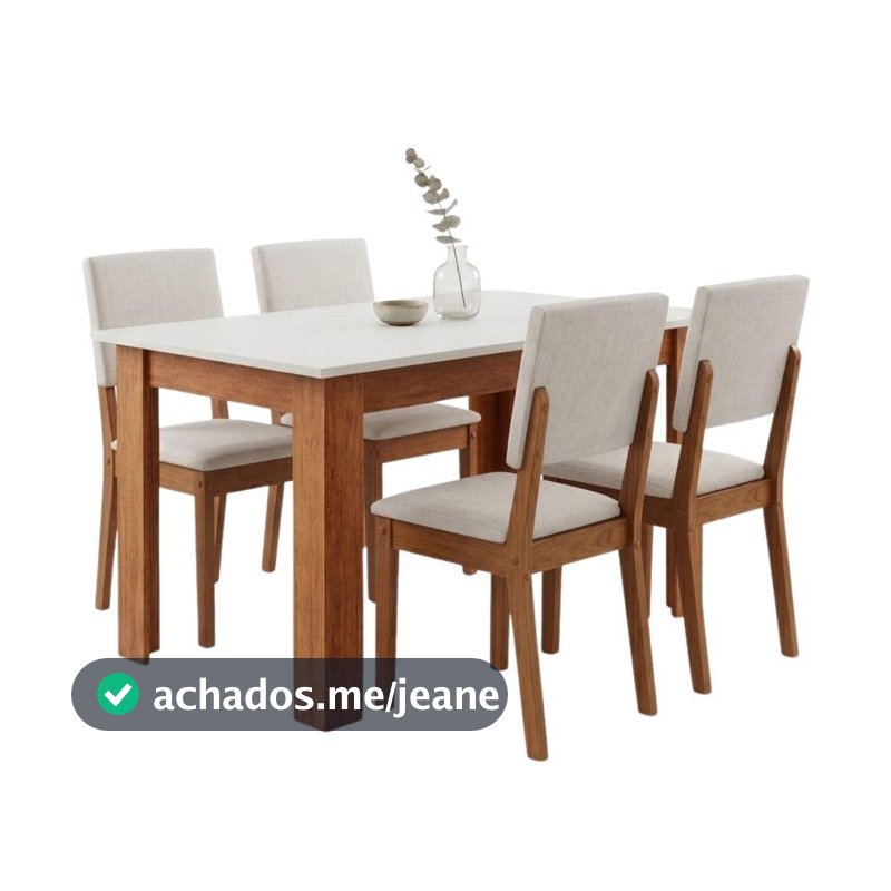 Conjunto Sala de Jantar Place Mesa 1,10m 4 Lugares com Cadeiras Linda Off White e Bege Viero Móveis