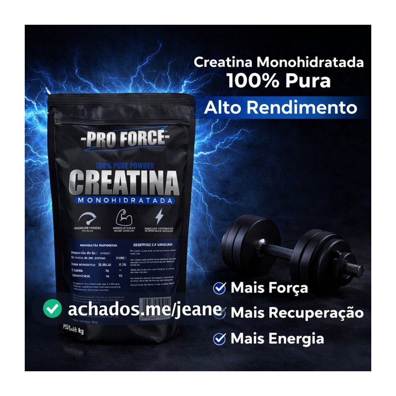 Creatina Monohidratada Pro Force 1kg – 100% Pura | Ganho de Massa, Força e Energia | Creatina para Academia e Hipertrofi