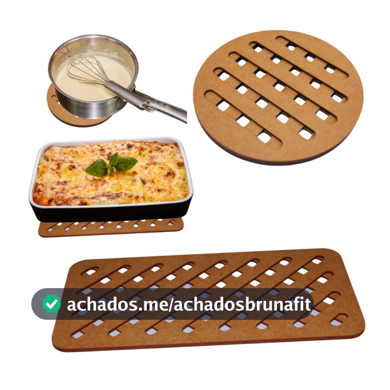 Kit com 4 Descansos de panela + 2 Suporte de travessas para Apoio De Mesa, Cozinha, Design, MDF
