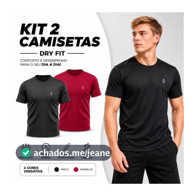 KIT 2 Camisetas Dry Leve Blusa Manga Curta Treino Corrida Masculina