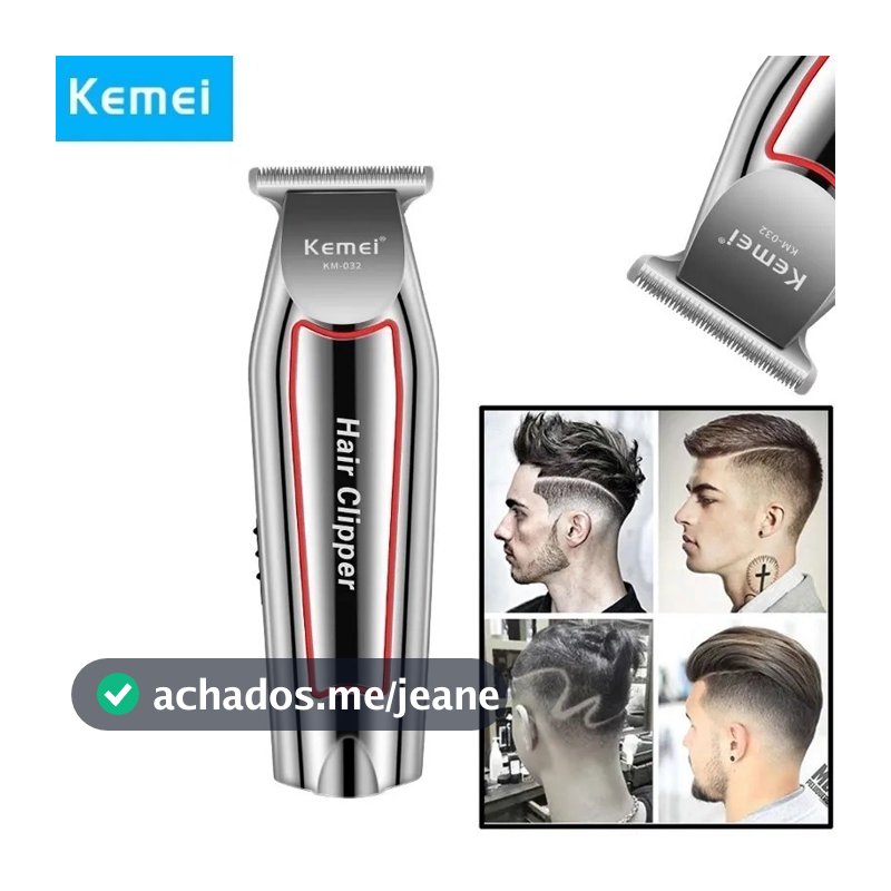 máquina de acabamento cortar cabelo barba barbeador pezinho profissional recarregável kemei KM-032