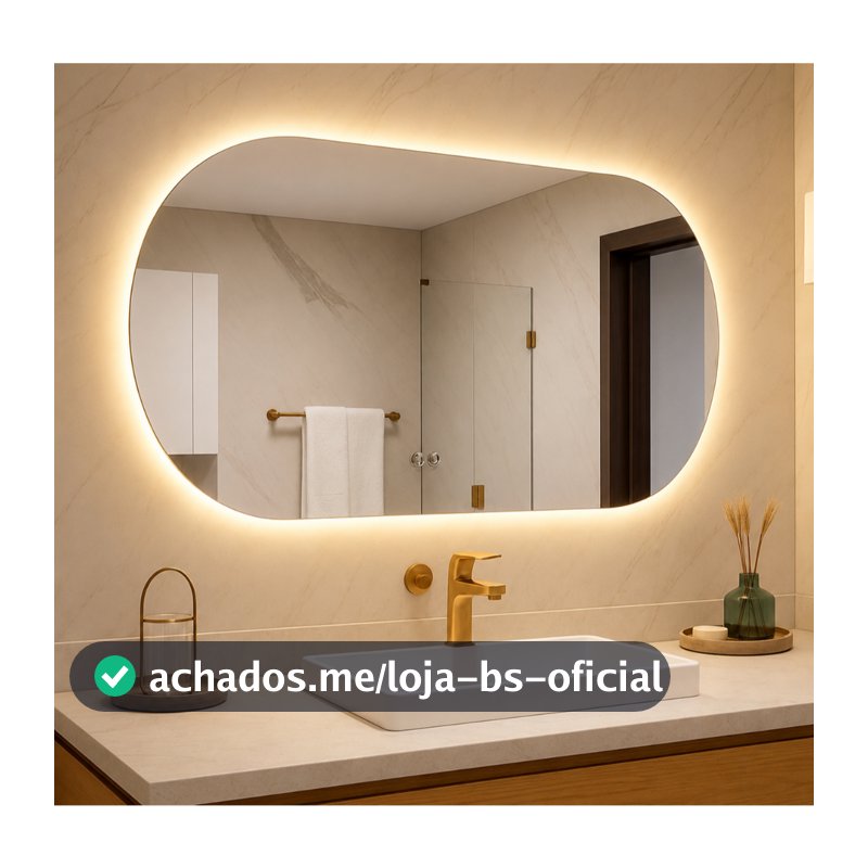 Espelho Oval Orgânico LED Luz Quente e Fria 80x50 e 40x50 Banheiro Lavabo Penteadeira Quarto Sala Iluminado Parede