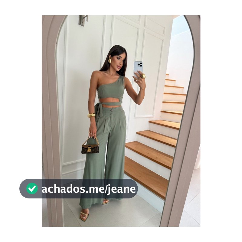 Conjunto Feminino Calça Pantalona C/Cropped Ombro Só Amarração COD:237/052-Liso