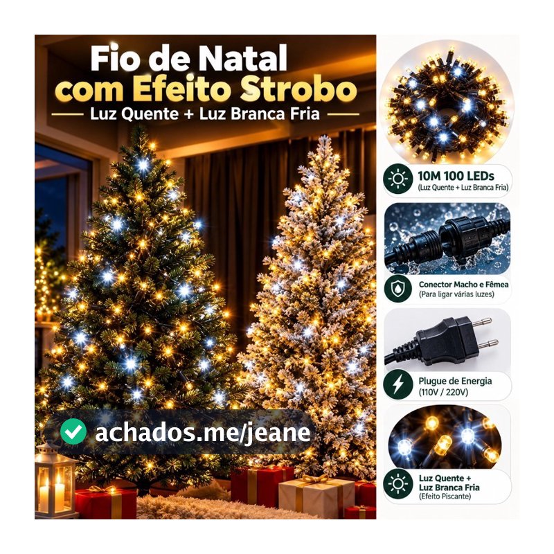 Pisca strobo Pisca Natal 10/20/30m 100/200/300 LEDs 8 Modos Luz Quente para Árvore e Jardim 110V/220V à Prova D’Água m/f