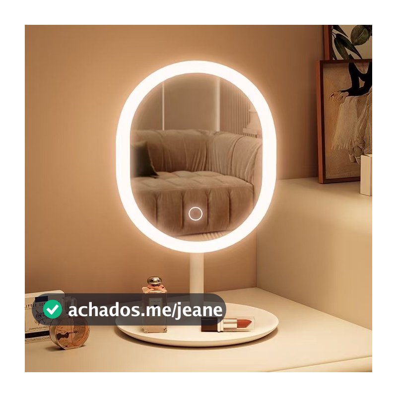 Espelho de Mesa com Luz LED 3 Cores Touch USB Recarregável Presente Perfeito Feminino