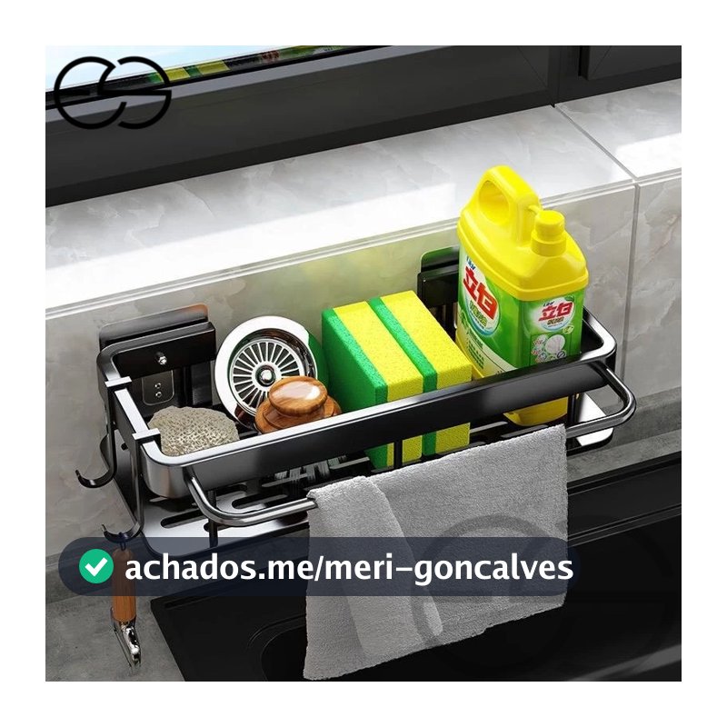 Suporte de cozinha Prateleira Com Rack De Pano  Gancho Organizador Sem Furo Com Adesivo Box ES