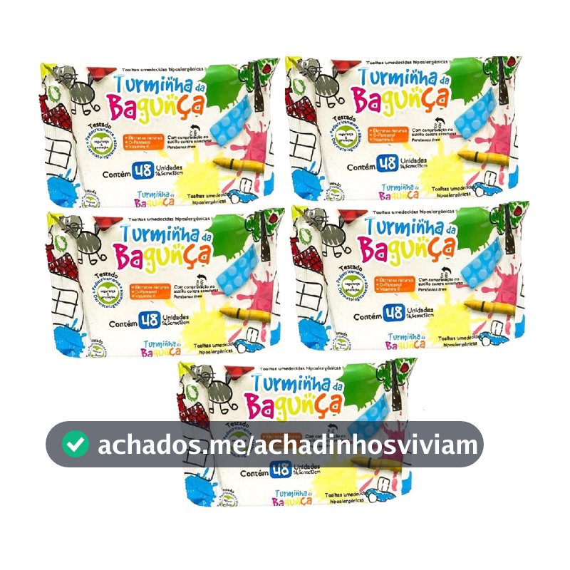 Kit com 5 - Lenço Umedecido Turminha da Bagunça Toalha Umedecida 48 Unidades