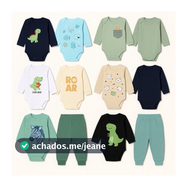 Kit 6 Peças Roupinhas de Bebê Menino  3 Bodys Manga Longa 3 Calças Mijão Algodão