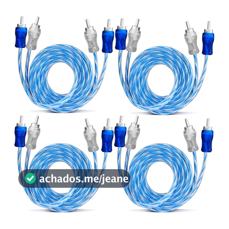 Kit 4 Cabo RCA 1 Metro Dupla Blindagem Injetado 4mm Som Automotivo Conectores Duplos De Alta Pressão