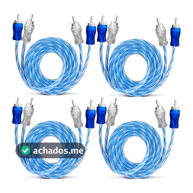 Kit 4 Cabo RCA 1 Metro Dupla Blindagem Injetado 4mm Som Automotivo Conectores Duplos De Alta Pressão