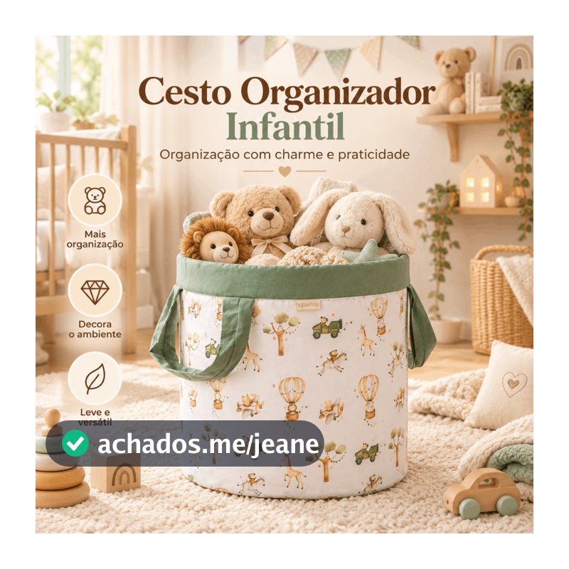 Cesto Organizador de Brinquedos e Roupas infantil Menino Menina Algodão Varias Estampas 35Cm