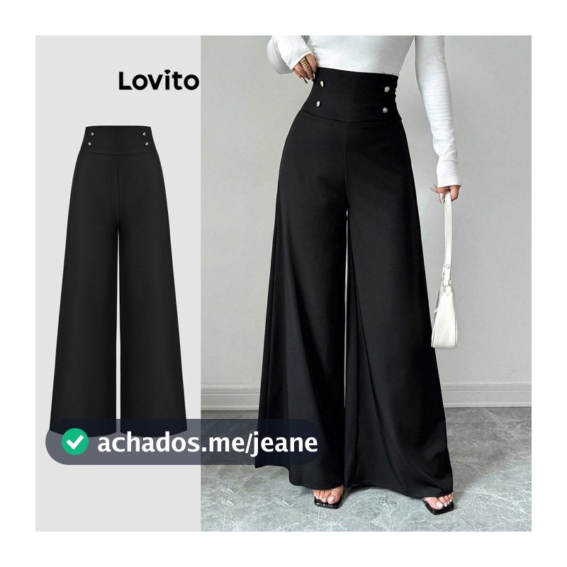 Lovito Elegante Calça Com Botão Liso E Zíper Verão/Primavera Para Mulheres L120LD1037
