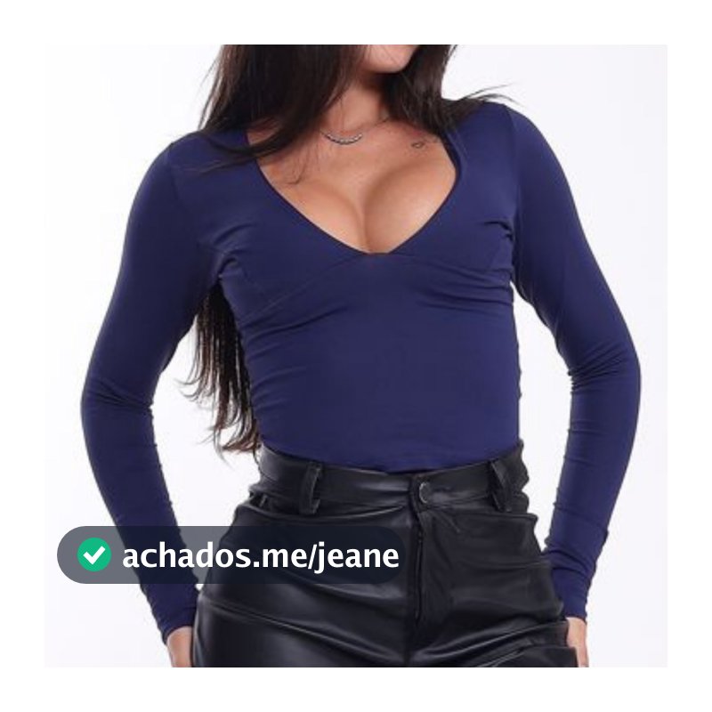 Blusa Cropeed Manga Longa Feminina Efeito Silicone  Decote em V Forro Duplo Moda Gringa