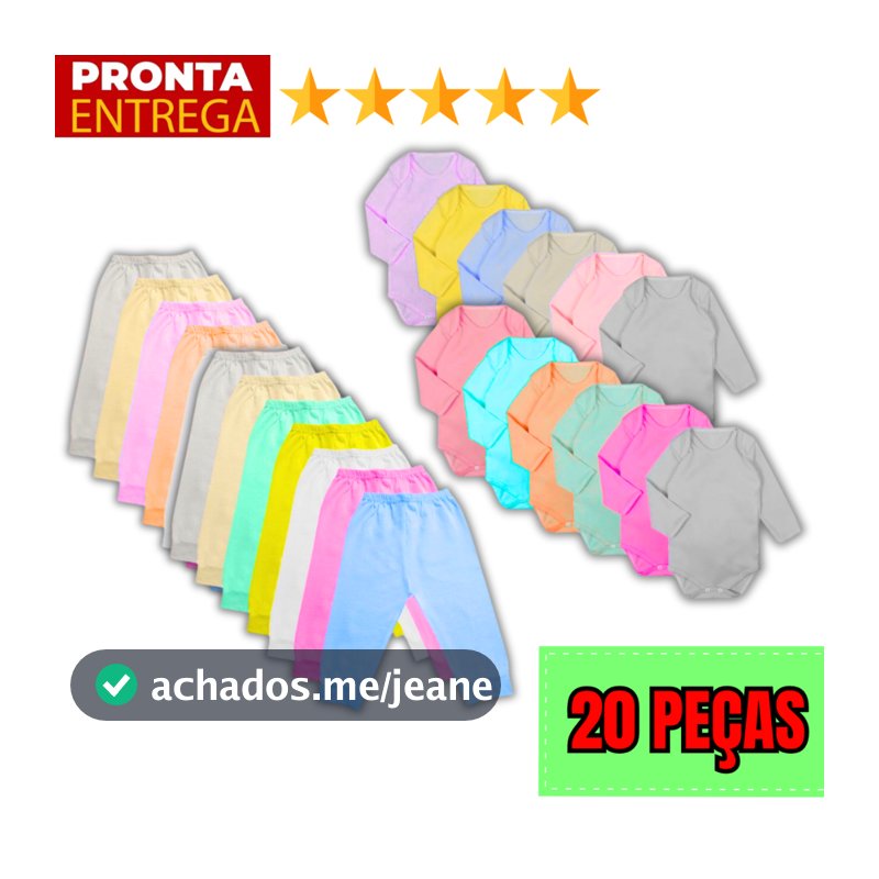 Kit Enxoval Infantil 20 Peças Body Manga Longa E Mijão De Bebê Menino E Menina
