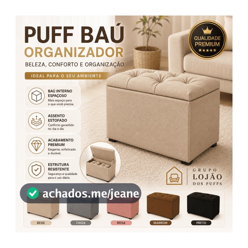 PUFF BAÚ EM SUEDE ORGANIZADOR ESTOFADO MULTIUSO QUARTO SALA CASA PENTEADEIRA ROUPAS SAPATO BRINQUEDO