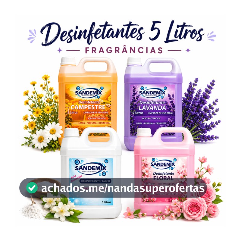 Desinfetante 5 Litros Bactericida Limpeza Profunda Perfume Duradouro Uso Geral Alto Rendimento