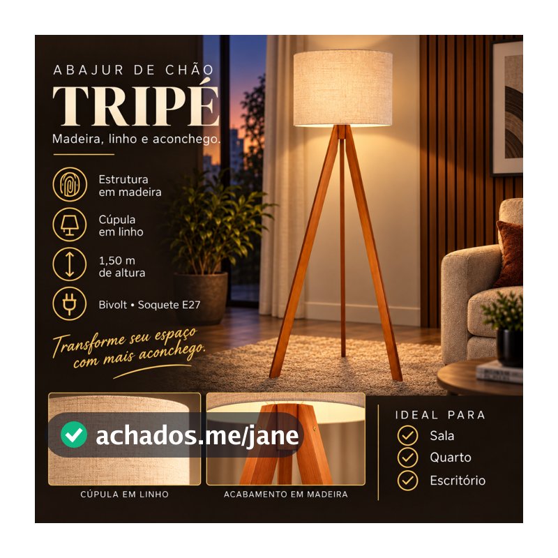 Abajur De Madeira Rustico Tripe Lindo Alto Decorativo Bivolt