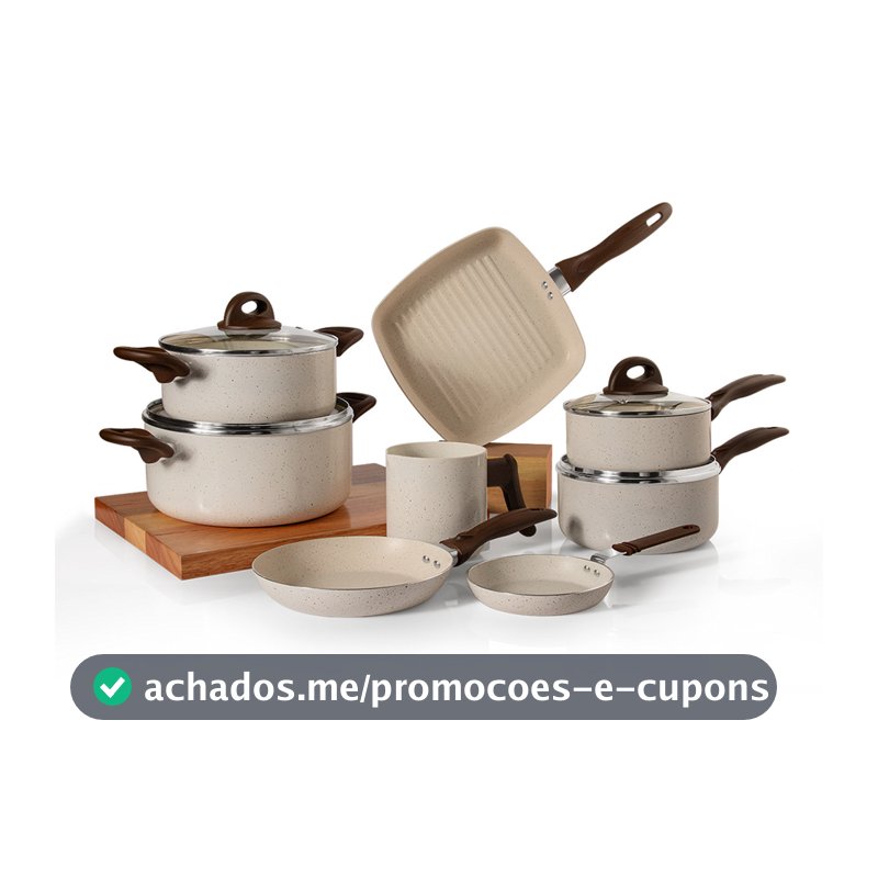 Jogo de Panelas Ceramik 8 Peças com Antiaderente Revestimento Cerâmico Nível A INMETRO PFOA Free com Bistequeira Grill