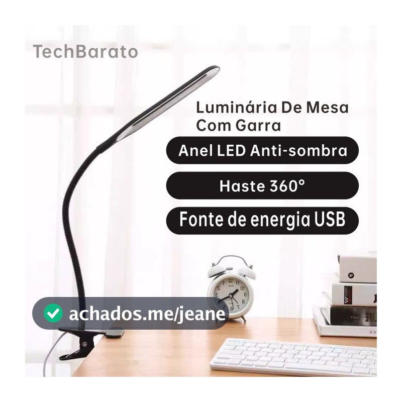 Luminária de Mesa com Garra USB – Ideal para Maquiagem, Leitura, Manicure e Estudo