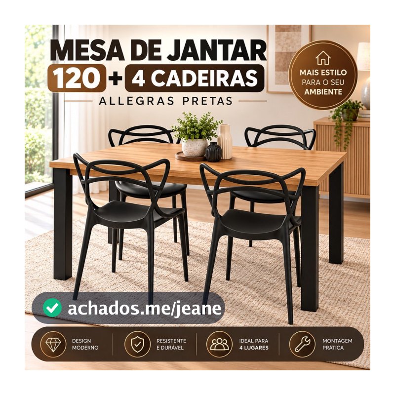 Kit Mesa Retangular com 4 Cadeiras Gruvyer – Ideal para Sala de Jantar