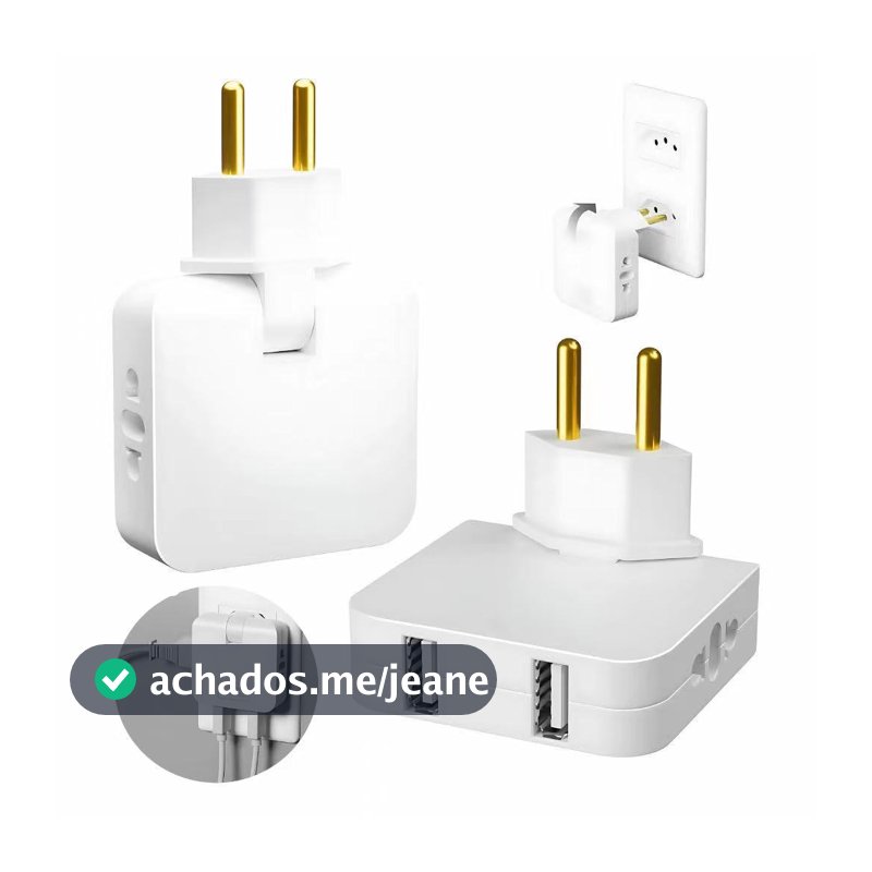Tomada Adaptador Benjamin Dobrável 20A com 04 Entradas Duplo USB 20A