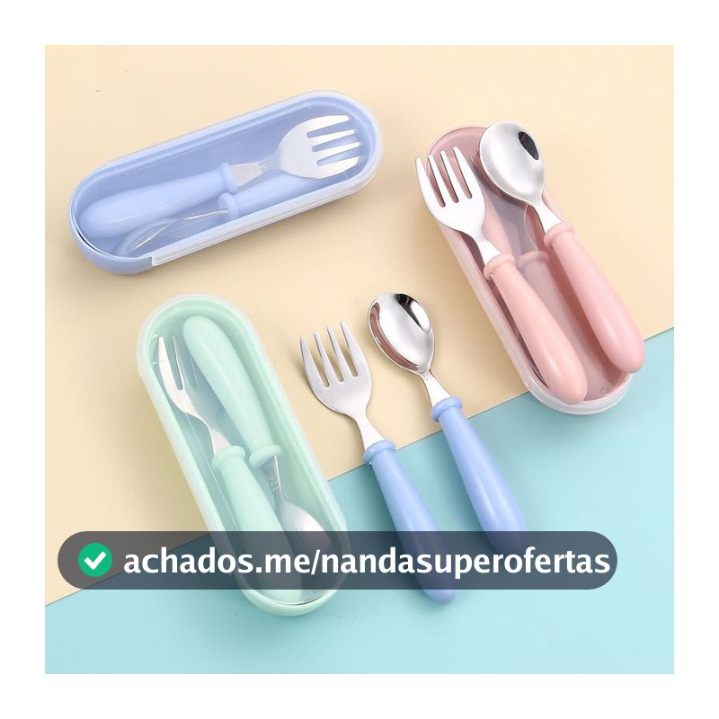 Conjunto De Talheres Infantil De Aço Inoxidável Colher e garfo com Estojo bebê