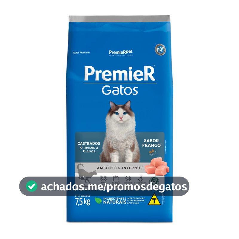 Ração Premier Gatos Castrados de 6 Meses á 6 Anos Frango 7,5kg
